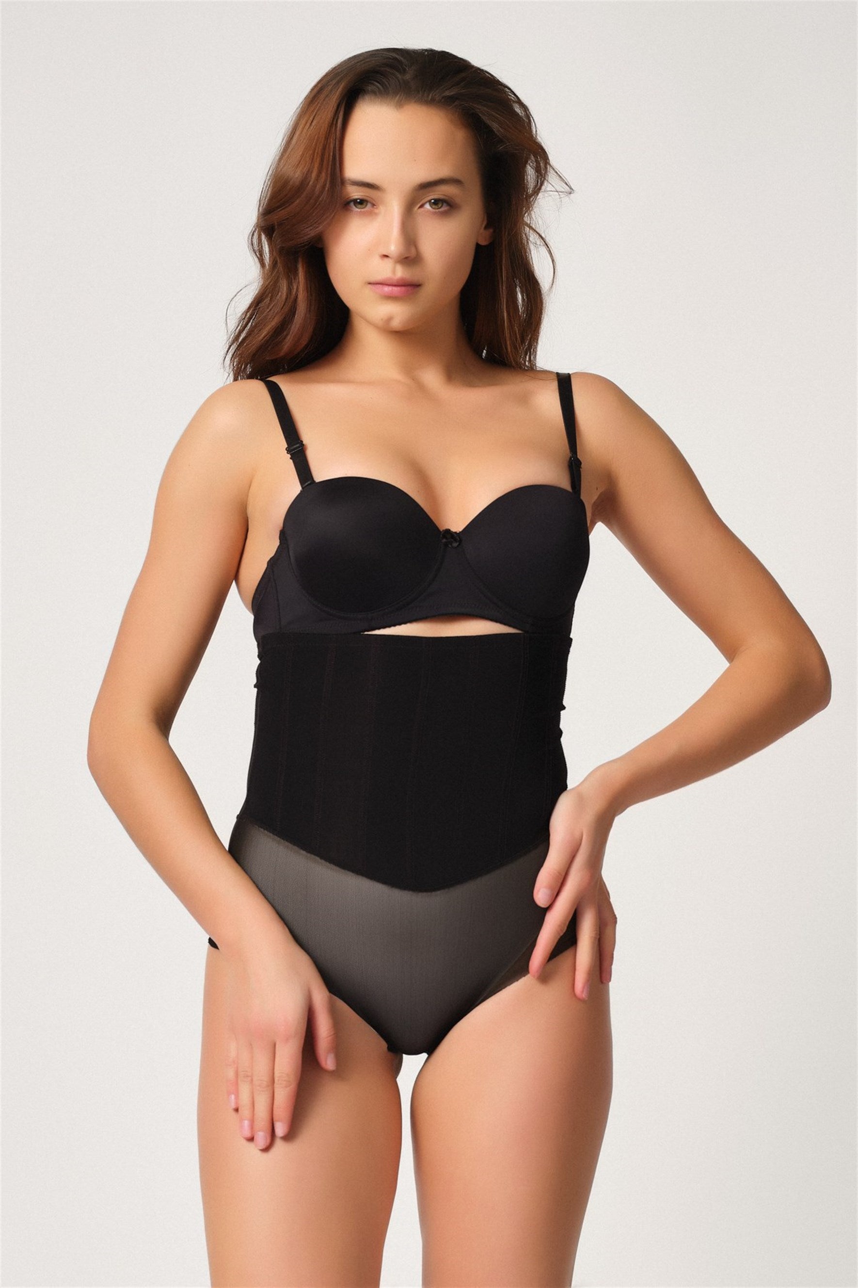 Emay 2945 Tül Karyokalı Lazer Slip Lohusa Korse Beyaz - Hamileco Homewear