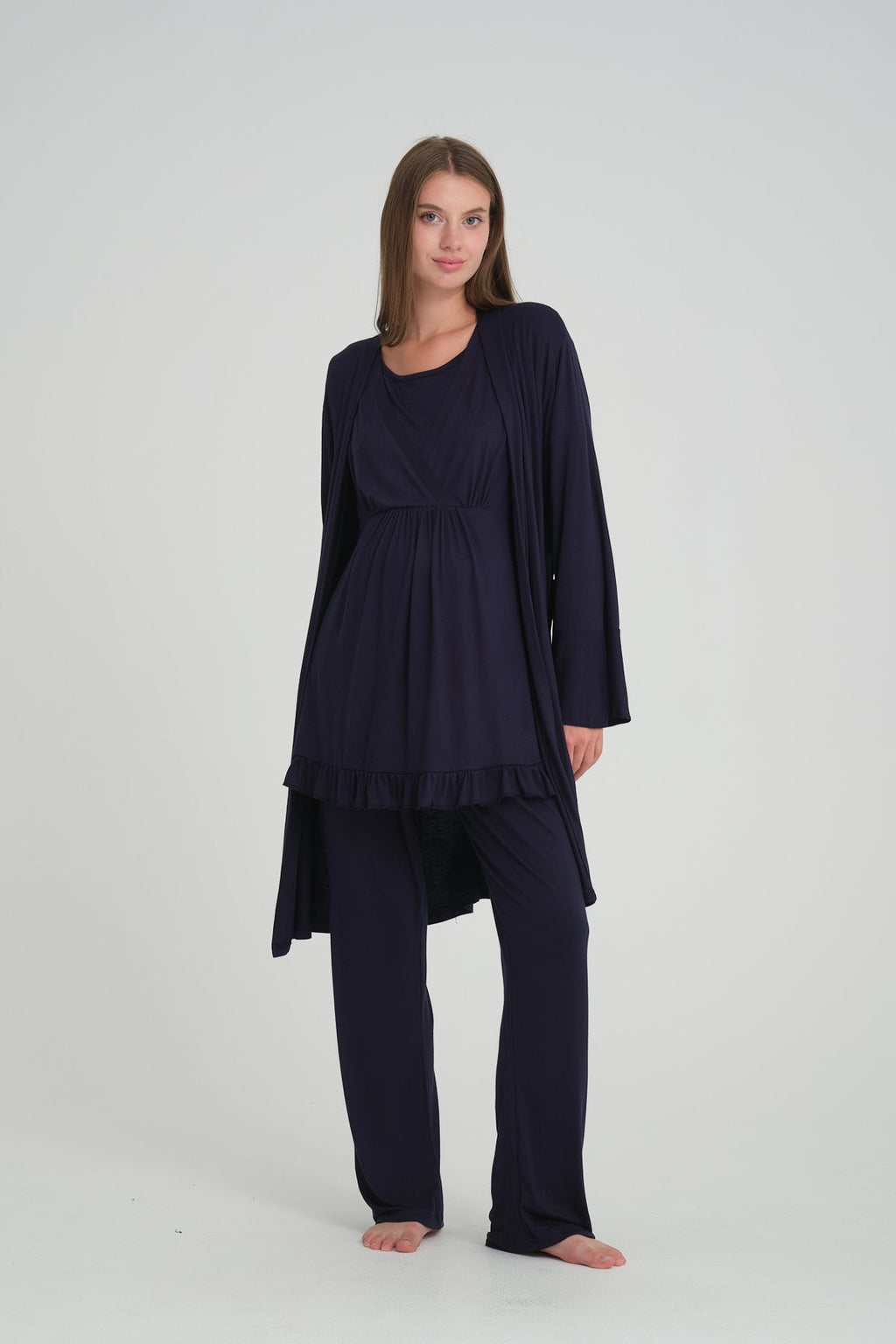 Sabahlıklı V Yaka Emzirme Özellikli Lohusa Pijama Takımı 532