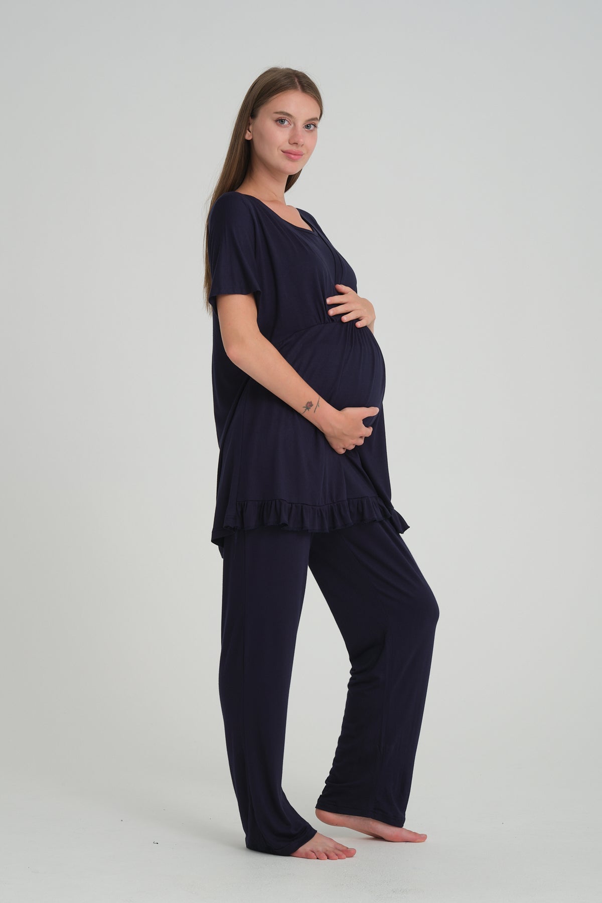 Sabahlıklı V Yaka Emzirme Özellikli Lohusa Pijama Takımı 532